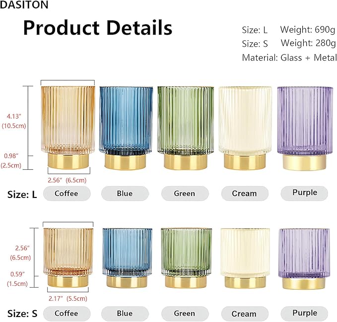 DASITON Makeup Brush holder Organizer,Crystal Cosmetic Makeup Brush Glass Brushes Storage Holder, Vintage Make Up Brush Cup Pen Pencil Holder striped vase(Purple L)