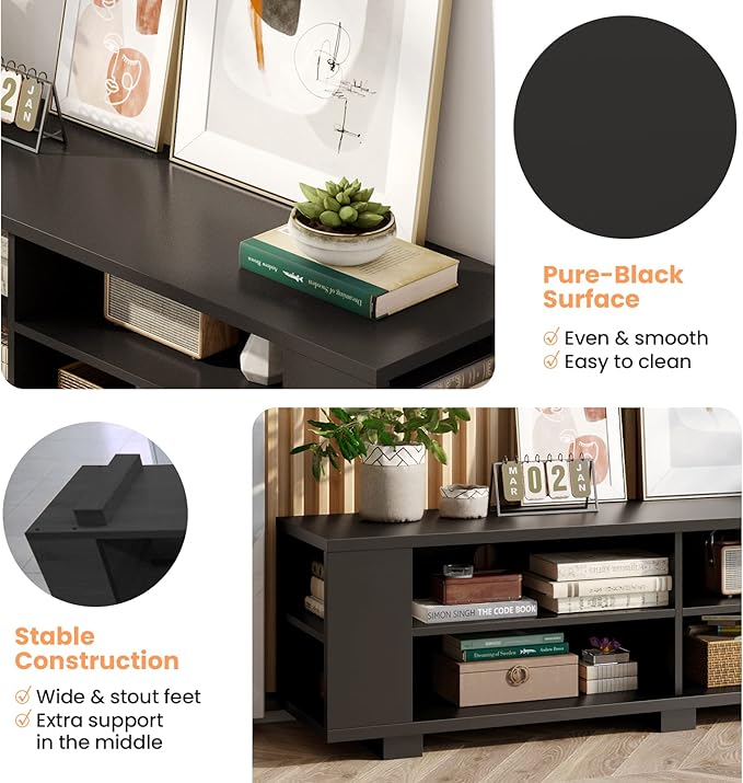 Giantex Modern TV Stand for TVs up to 65 Inch, Wood Entertainment Center w/ 8 Open Storage & Adjustable Shelves, Television Stands w/ 4 Cable Holes, TV Console Table for Living Room, Bedroom (Black)