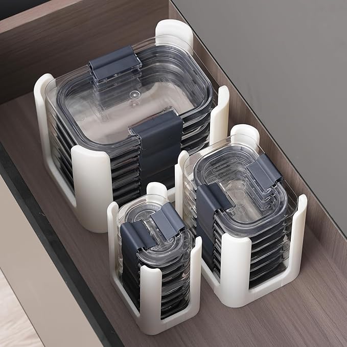 Food Container Lid Organizer for Rubbermaid Brilliances nap-on lids,Food Container Lid Organizer for Kitchen Cabinet (3-Piece) - Holds 24 Lids for 4.7 & 3.2 Cup,1.3 Cup ,0.5 Cup Containers (White)