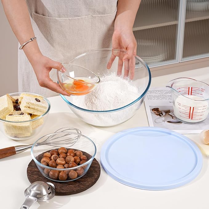 NUTRIUPS 4.7 Quart Large Glass Mixing Bowl with Lid, Deep Big Glass Bowl Large Salad Bowl (Twilight Purple)