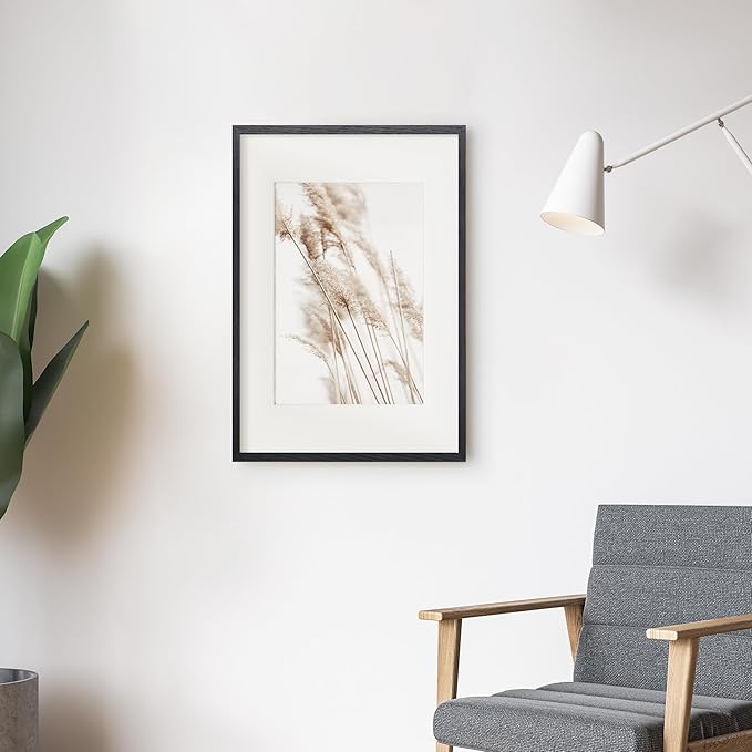 Axeman 16x24 Frame With Mat for 12x18, Solid Oak Wood 16x24 Poster Frame With Tempered Glass, 16 x 24 Picture Frame for Wall, 16 by 24 Wood Frame for Home Decor, Hanging Hardware included, Black