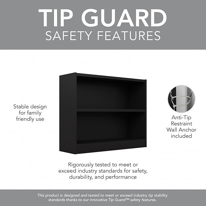 Bush Furniture Universal Bookcase, Low Storage and Display Bookshelf for Home Office or Living Room Organization, 2 Shelf, Black