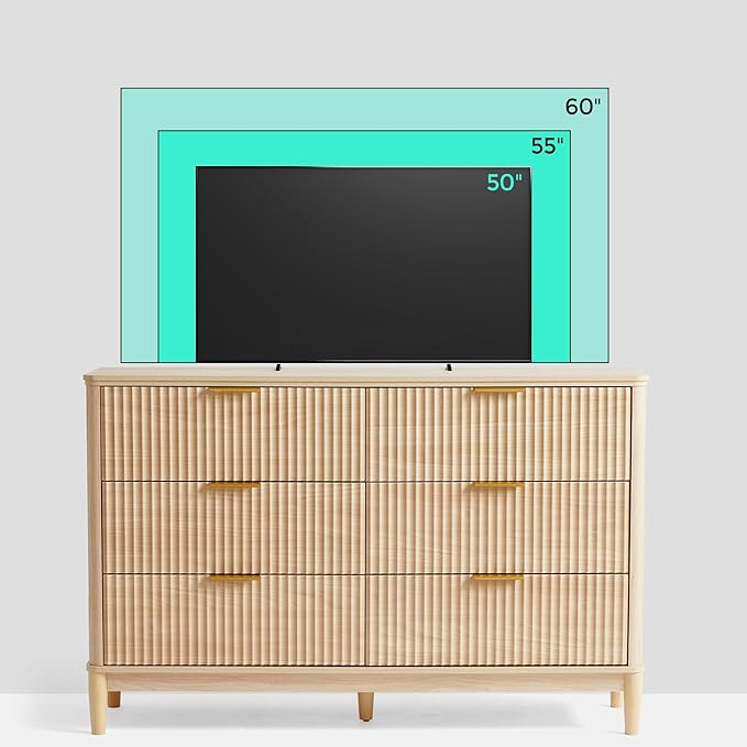 LINSY 6 Drawer Double Dresser for Bedroom, Modern Fluted Wood Chest of Drawers with Gold Metal Handles, Wide Storage Dresser TV Stand for Bedroom, Living Room, Entryway, Oak