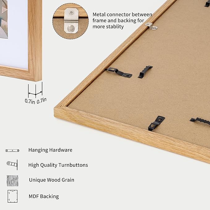 Axeman 27x40 Picture Frame with Mat for 24x36, Solid Oak Wood Poster Frame with Tempered Glass for Home Decor, Wooden 27''x40'' Minimalist Photo Frame Movie Poster Frame with Wall Hooks, Natural