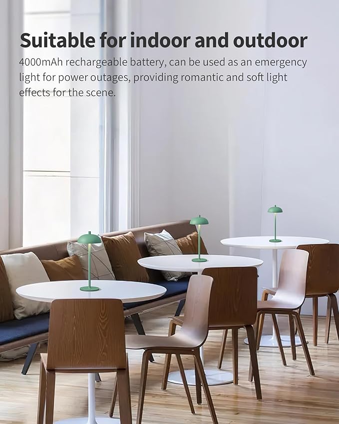 Cordless LED 12" Small Table Lamps Set of 2, Portable Waterproof Desk Lamp, 3 Color Dimming Rechargeable Battery Lights, for Bedroom, Outdoor, Dining Room, Bedside, Baby Night Light (Green)