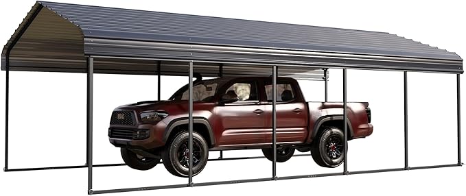 PHI VILLA Outdoor Carport Canopy 12' x 25', Metal Carport Tent Heavy Duty, Garage Car Shelter Shade with Metal Roof, Frame and Bolts for Car, Truck and Boat