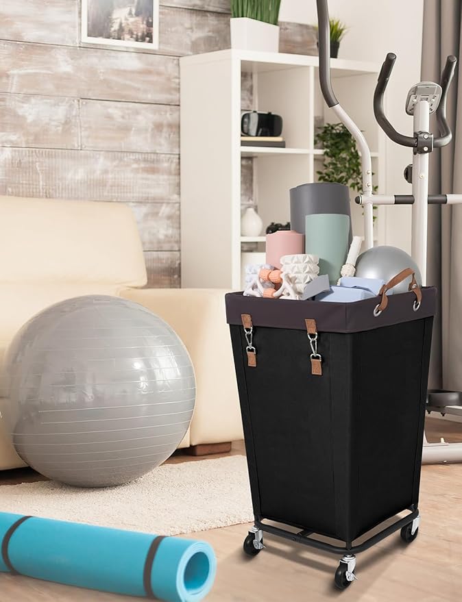 StorageWorks 160L Laundry Basket with Wheels, Large Rolling Hampers for Clothing Organizer, Dirty Clothes Basket for Hotel, Home, Closet, Dorm, Black