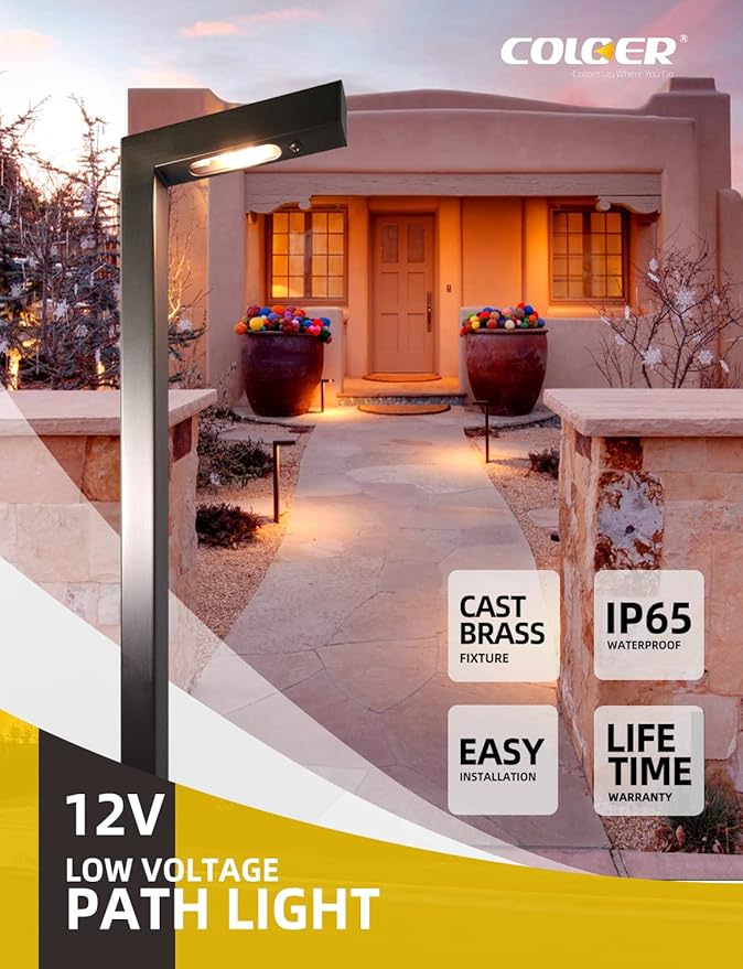 COLOER Brass Low Voltage Outdoor Pathway Lights Bronze Finish 4-Pack with G4 LED Bulb,9-17V AC/DC Garden Lights Electric,Halloween Walkway Light,IP65 Waterproof,2700K Landscape Lighting(603B)