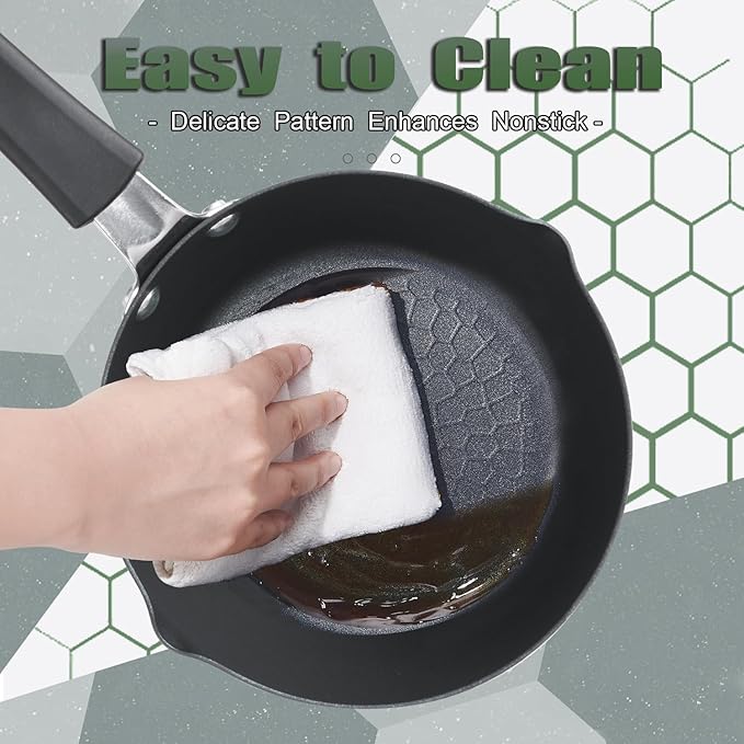 Nonstick Small Sauce Pan with Lid, 2.4QT Yukihira Sauce pan with Pour Spouts, Multipurpose Handy Little Saucepan with Stay Cool Handle, Small Pots for Cooking, Soups, Noodles, Milk