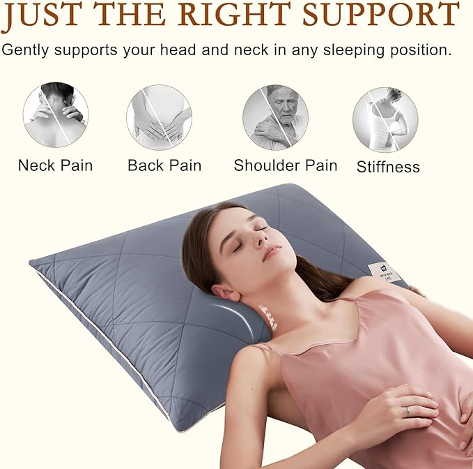 YOUR MOON Organic Wool Pillow Queen Size Set of 2, Soft Support Bed Pillows for Sleeping, Luxury Down Alternative Pillow for Side & Back Sleepers, 100% Cotton Cover, Natural Wool Filling (Gray)