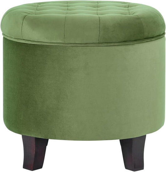 Homepop Home Decor | Upholstered Round Velvet Tufted Foot Rest Ottoman | Ottoman with Storage for Living Room & Bedroom | Decorative Home Furniture, Green
