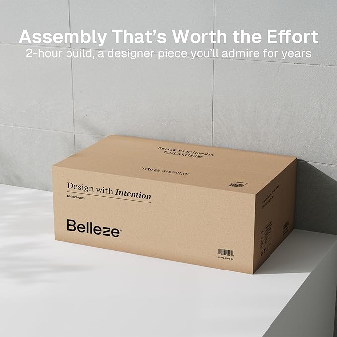 BELLEZE Set of 2 Modular Fluted Sideboard Buffet Cabinet with Storage, Mid-Century Modern Console Table with Symmetrical Arched Doors, Elegant Credenza for Dining Room, Kitchen, and Living Room, Camel
