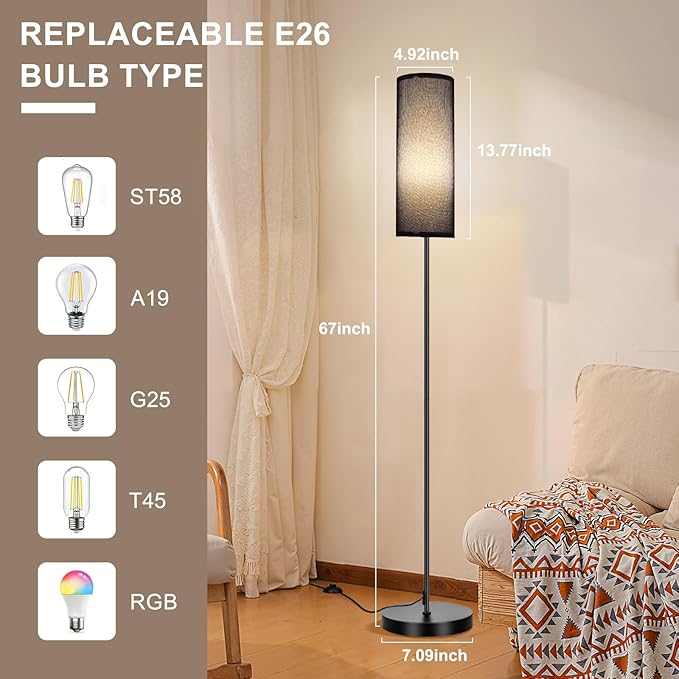 FRIDEKO HOME Black Floor Lamps for Bedroom, Dimmable Colors Temperature & Brightness, Modern Floor Lamps for Living Room, Tall Standing Lamps for Home Decor, Corner Lamp, 9W RGB LED Bulb, Foot Switch