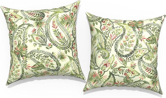 Outdoor Throw Pillow Covers 18”x18”, Decorative Pillow Covers for Patio Furniture, Modern Cushion Cases for Garden Couch Home Sofa Bed Office Chair, Pack of 2,Faylinn Shadow Paisley