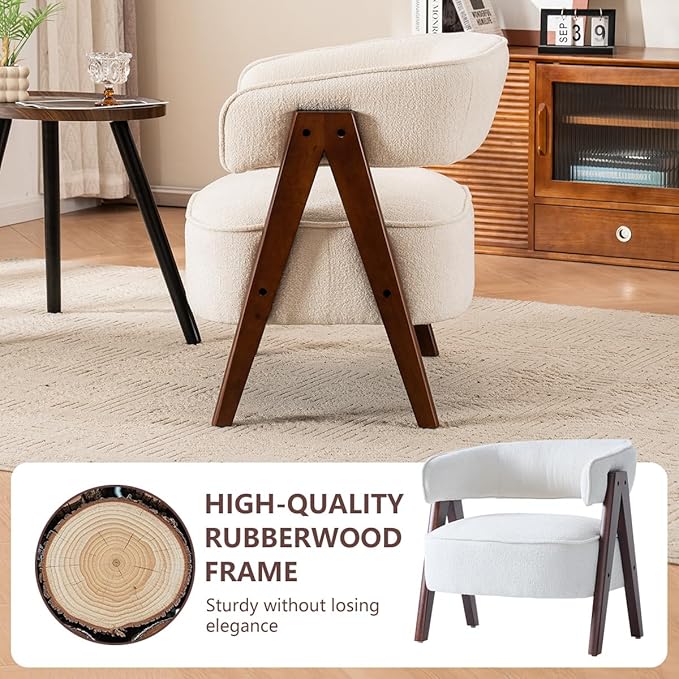 Kidol & Shellder Mid Century Accent Chair Set of 2 Comfy Fabric Modern Living Room Bedroom Chairs Upholstered Lounge Reading Armchair with Thicken Seat Cushion Wood Frame （White）