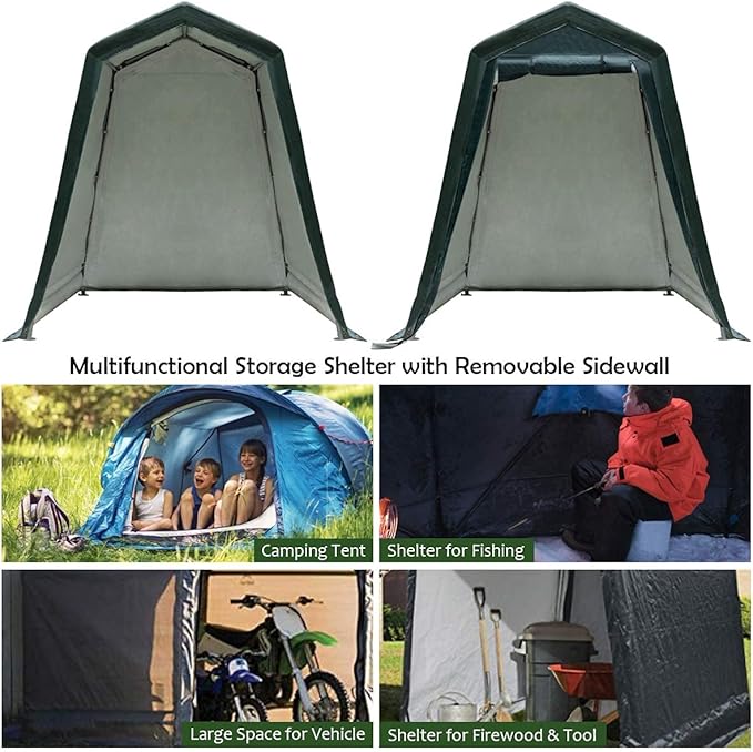 Tangkula 6x8 Ft Outdoor Storage Shelter, Enclosed Carport Tent with All-Steel Metal Frame and Waterproof Ripstop Cover, Outdoor Garage Tent with Sidewalls