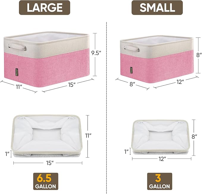 BALEINE 1 Pack Fabric Storage Bins for Shelves, Linen Storage Baskets for Organizing, Decorative Closet Bins for Clothes, Home (Pink, 12"x8"x8")
