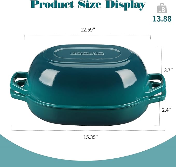 Enameled Cast Iron Dutch Oven Pot with Lid, Oval Dutch Oven for Bread Baking, Bread Oven for Homemade Sourdough Bread Baking, 7qt, Darkcyan