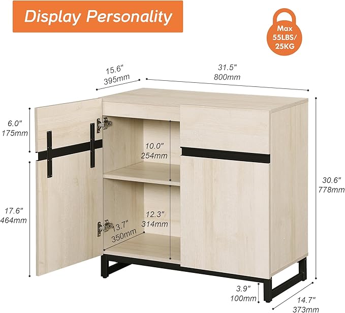 WAMPAT Modern TV Stand for TVs Up to 40 Inch, Entertainment Center with Adjustable Shelves and Metal Base, Media Console for Living Room and Bedroom, Light Oak