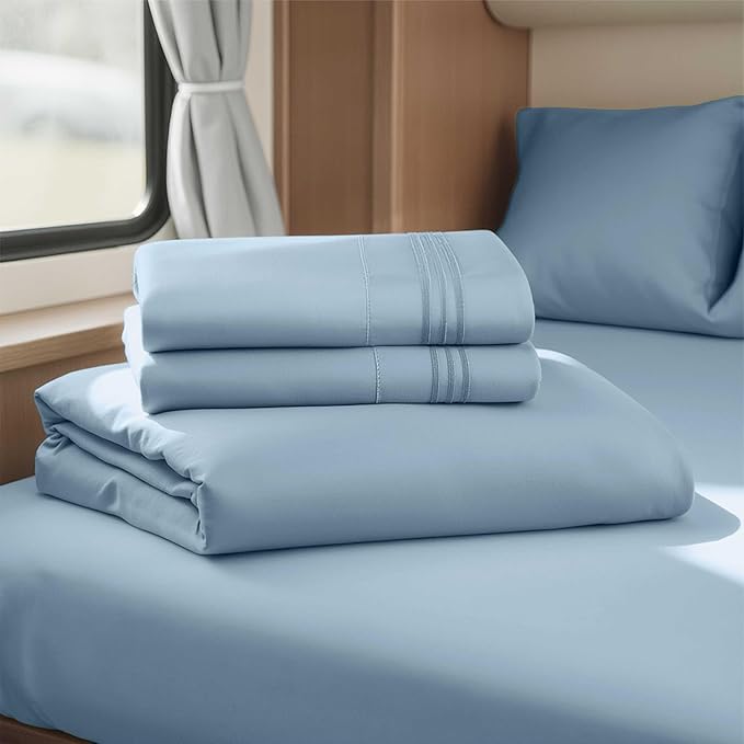 Clara Clark Bed Sheets, Premier 1800 Series 4 Piece RV Queen Sheet Set, Luxury Soft Sheets for RV Bunks, Short Queen - Steel Blue