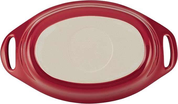 Rachael Ray Solid Glaze Ceramics Au Gratin Bakeware / Baker Set, Oval - 2 Piece, Red