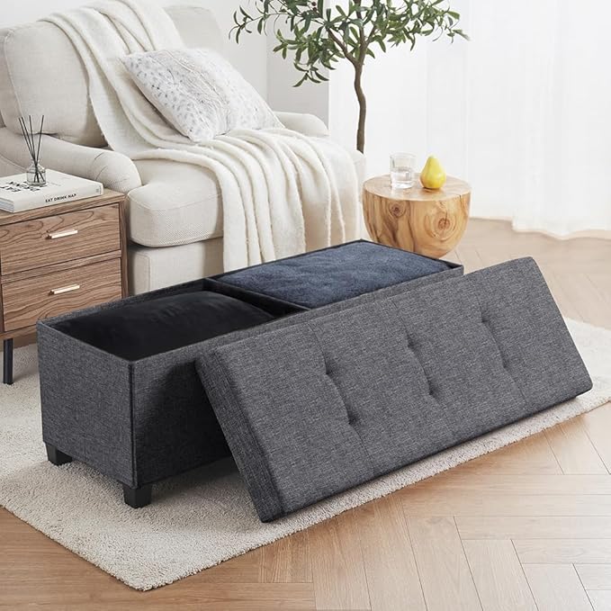 Ornavo Home 43 Inch Storage Ottoman, Large Storage Bench, Ottoman with Storage with Legs, Foot Rest Stool, Bedroom Bench - Dark Gray
