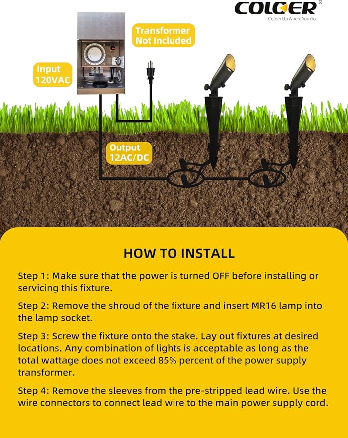 COLOER Mini Size Die-cast Brass Landscape SpotLights Outdoor,12Volt AC/DC Low Voltage Landscape Lighting,IP65 Waterproof Outdoor Adjustable Yard Spotlight with Stake(104B,Bronze,1-Pack Without Bulb)