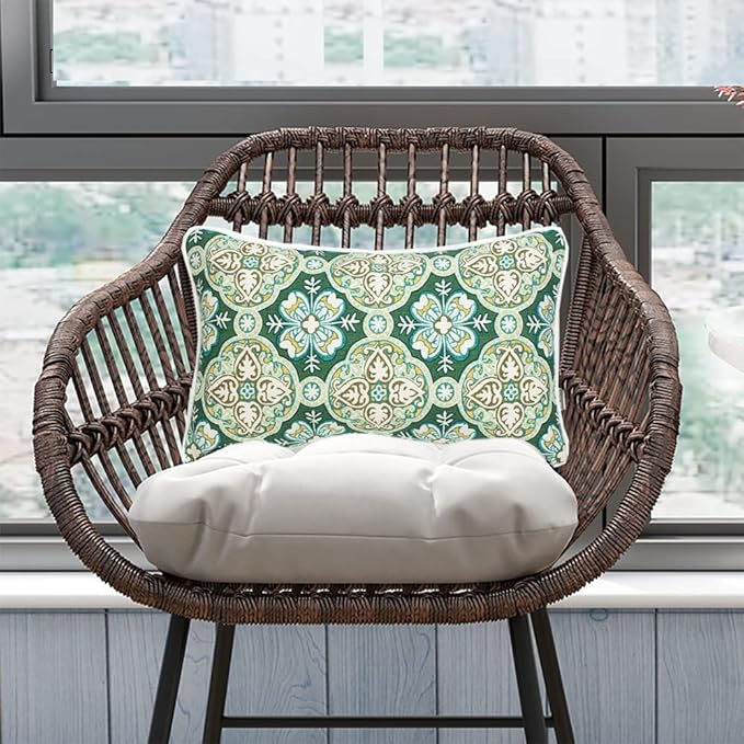 FUNHOME Set of 2 Patio Lumbar Pillows with Insert, 12”x20” Water-Repellent Fade Resistant Outdoor Lumbar Pillow, Decorative Garden All Weather Lumbar Cushions for Home Patio Coach Sofa Use-Green Medal