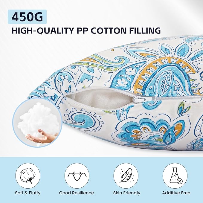 Outdoor Lumbar Pillows Waterproof 12×20 Inch with Insert, Decorative Toss Pillows Set of 2, Rain-Proof, Fade Resistant for Patio Furniture, Sofa, Couch, Garden