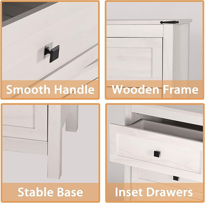 Farmhouse 6 Drawer Dresser for Bedroom, Wide Wood Dresser with Metal Handle for Bed Room, Hallway, Light Beige Rustic Oak