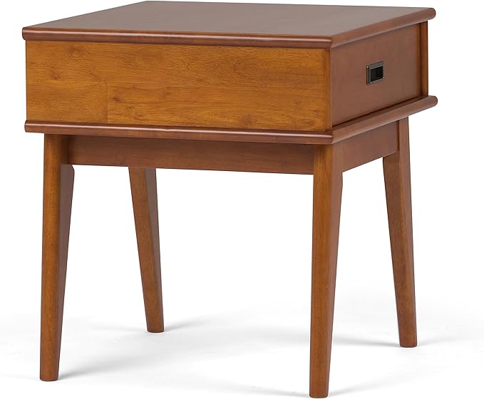 SIMPLIHOME Draper SOLID HARDWOOD 22 inch Wide Rectangle Mid Century Modern End Table in Teak Brown for the Living Room and Bedroom