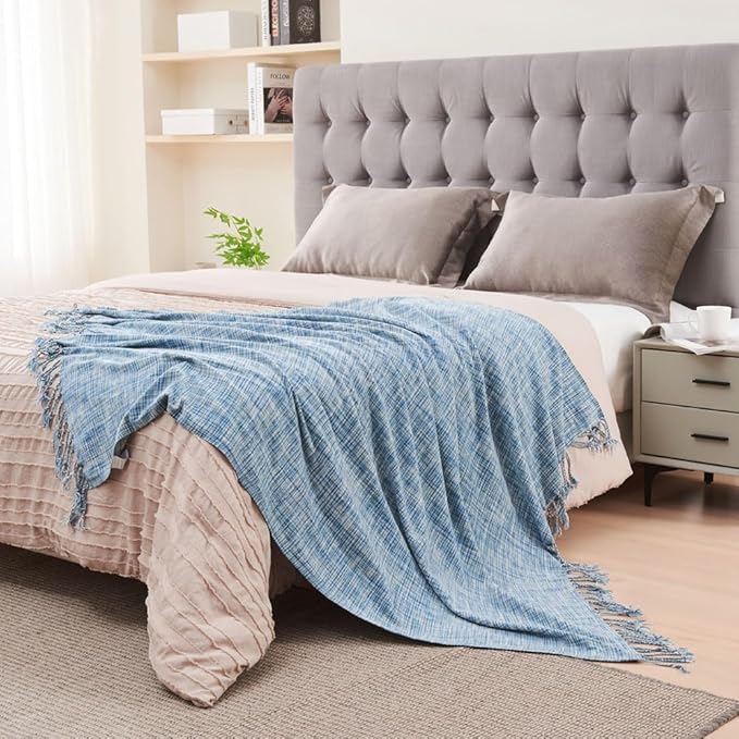 Lunarose Chenille Throw Blanket for Couch | Soft Cozy Gradient Accent Blanket | Lightweight Decorative Blankets Throws for Sofa Chair Bed Picni Beach | All Season (A-Blue, 50''×60‘’)