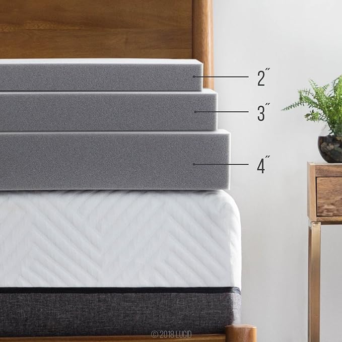 Lucid 4 Inch Bamboo Infused Memory Foam Mattress Topper - King Size – Cooling Ventilation – Pressure Relieving Bed Topper - Mattress Pad – CertiPur Certified