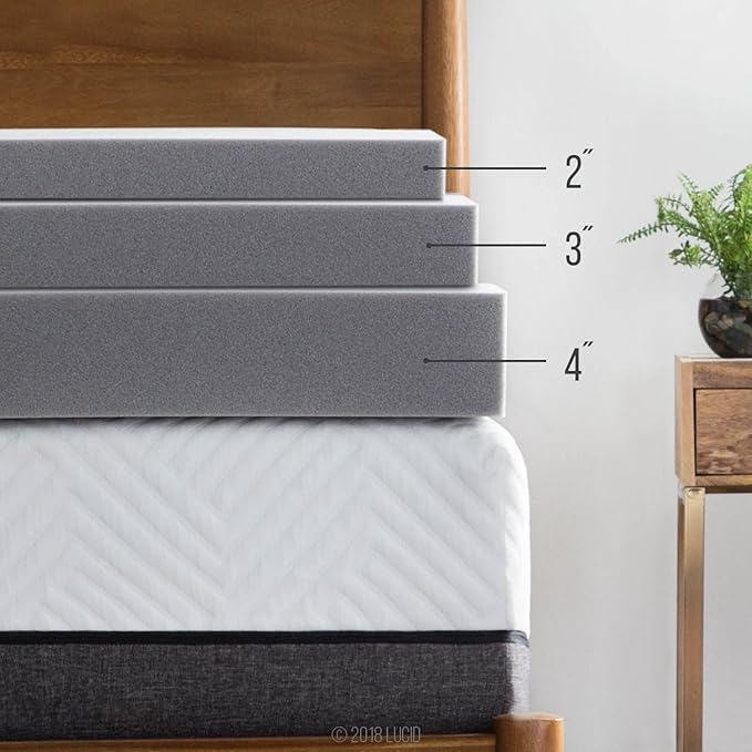 Lucid 4 Inch Bamboo Infused Memory Foam Mattress Topper - Twin Size – Cooling Ventilation – Pressure Relieving Bed Topper - Mattress Pad – CertiPur Certified