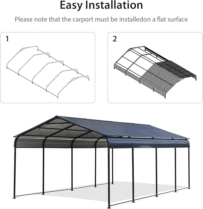 Verano Garden 12 x 20 FT Metal Carport, Heavy Duty Carport Canopy with Galvanized Steel Frame & Roof, Outdoor Portable Car Port for All-Weather, Garage Car Shelter for Cars, Boats and Truck