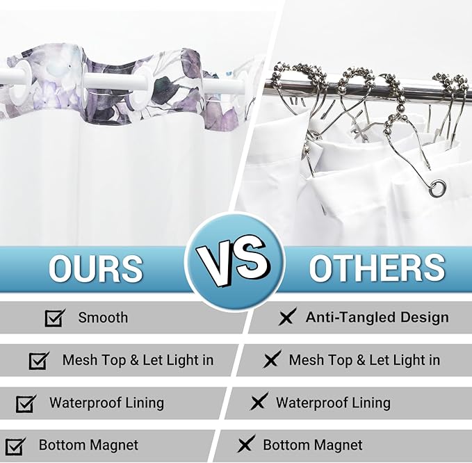 No Hook Shower Curtain with Snap in Liner - Eucalyptus Shower Curtain - Washable Waterproof Inner Liner, Plants Plum Leaves Modern Shower Curtains - Machine Washable, 71 x 74