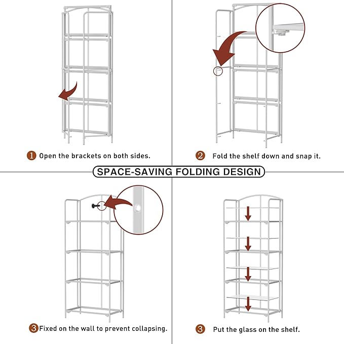 Crofy No Assembly Folding Bookshelf for Living Room, 4 Tier White Collapsible Book Shelf for Home Office, Portable Bookcase Storage Organizer