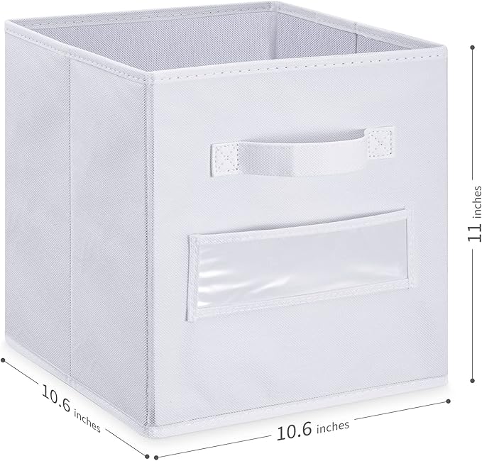 artsdi Fabric storage cubes (Set of 10) 11 Inch Cube Storage Bin, cube storage with 8 Labels Window Cards & a Pen, Foldable cube organizer bins, 11x11 storage bin, Cubby Organizer bins, White