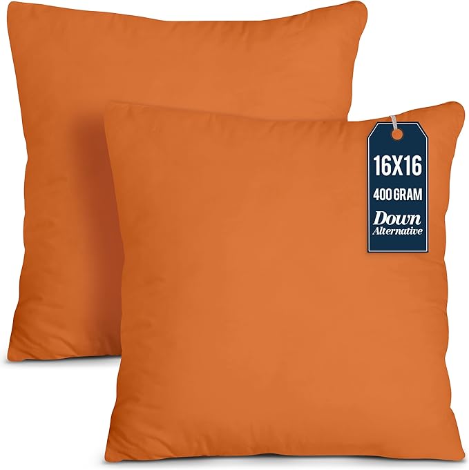 Utopia Bedding Throw Pillows Insert (Pack of 2, Orange) - 16 x 16 Inches Bed and Couch Pillows - Indoor Decorative Pillow