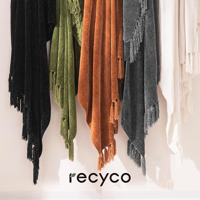RECYCO Throw Blanket Soft Cozy Chenille Throw Blanket with Fringe Tassel for Couch Sofa Chair Bed Living Room Gift (Dark Gray, 60" x 80")