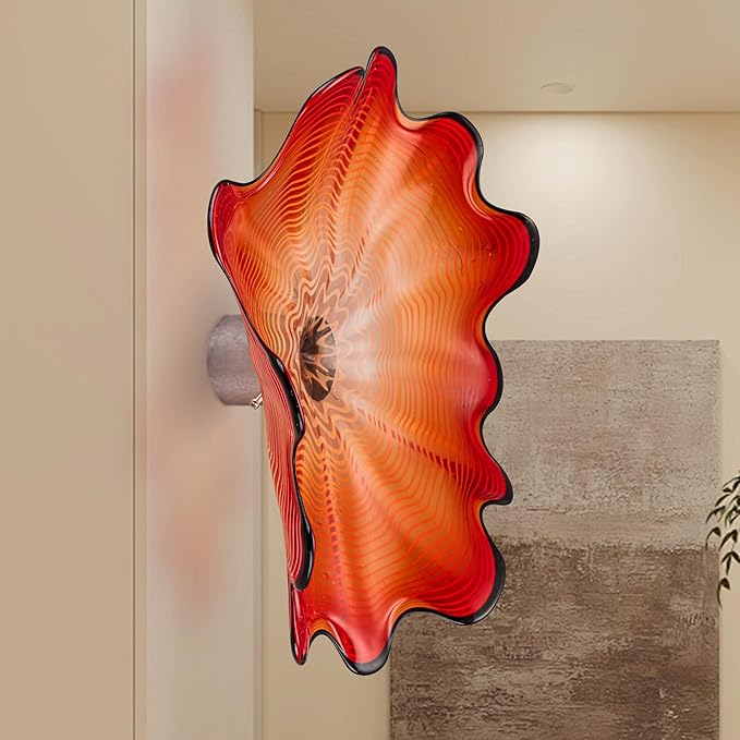 Hand Blown Glass Wall Plates Decor, Modern Unique Glass Wall Art, Murano Blown Glass Wall Art with Transparent and Easy to Clean for Staircase, Living Room, Kitchen, Hallway