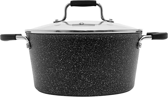 Starfrit The Rock 7PC Non-Stick Cookware Set - Durable Forged Aluminum - Oven Safe - PFOA Free - Easy to Clean - Black