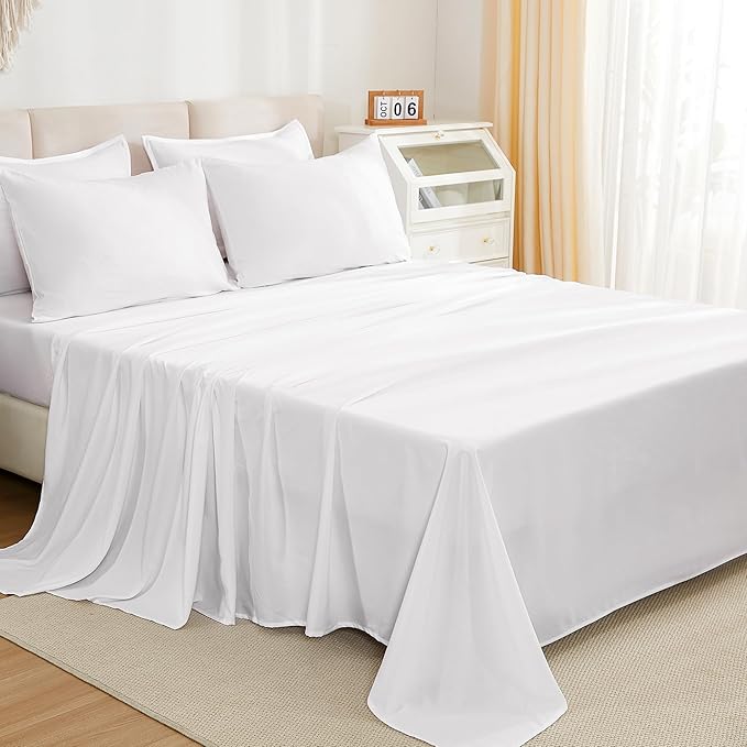 Litanika Comforter Full Size Set White - 7 Pieces Bed in a Bag Full Bedding Comforter Sets, Plain Lightweight Bed Set with Comforter, Sheets, Pillowcases & Shams