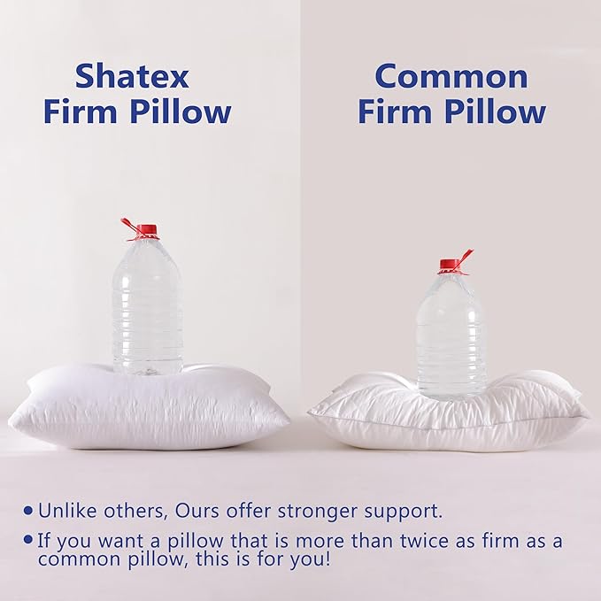 Shatex Firm Pillow, Stiff Standard Bed Pillow 26 x 20inch, Adjustable for Neck Pain Relief，Back Pillow Provide Strong Support for Stomach & Side Sleepers