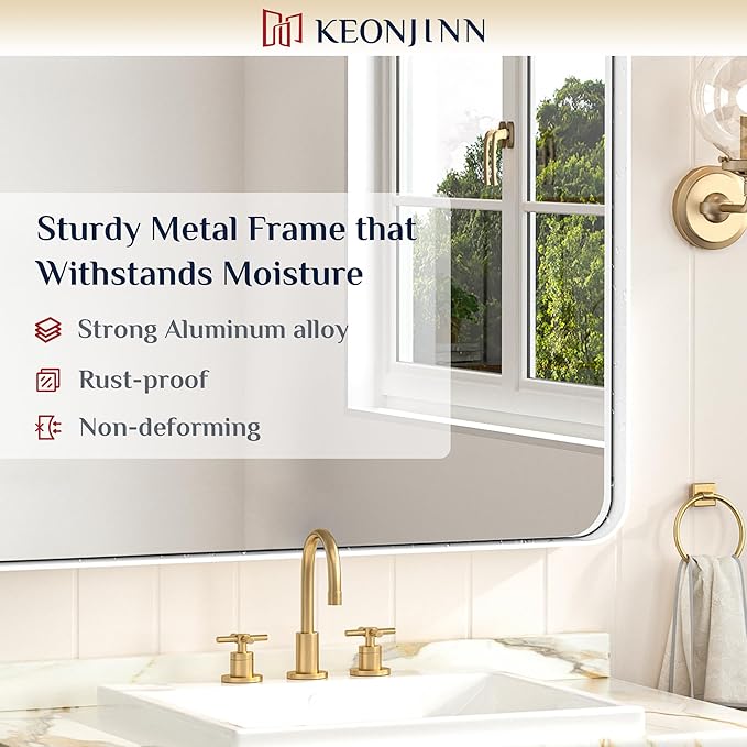 Keonjinn White Framed Mirrors for Bathroom 20 x 30 Inch Rounded Rectangle Bathroom Mirrors for Wall, White Farmhouse Mirror for Home Decor, HD Tempered Glass, Seamless Metal Frame(Horizontal/Vertical)