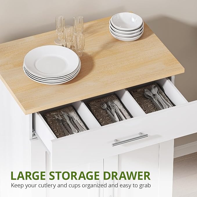 Kitchen Island with Storage - Mobile Rolling Kitchen Island Cart with Wheels, Large Drawer, Adjustable Shelf & Towel Rack, Space-Saving White Kitchen Organizer for Dining Room & Small Spaces