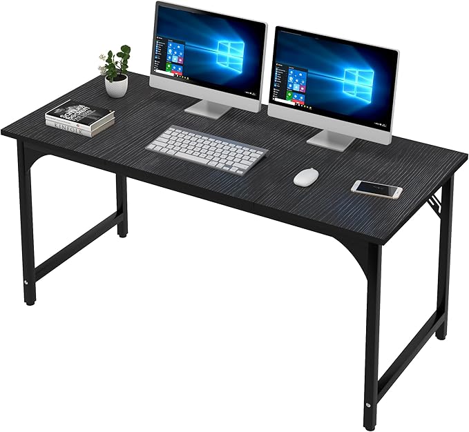 55'' Computer Desk with Deeper Desktop, Home Office Desk Workstation with Sturdy Metal Frame, Modern Simple Desk for Gaming Studying Writing, Black