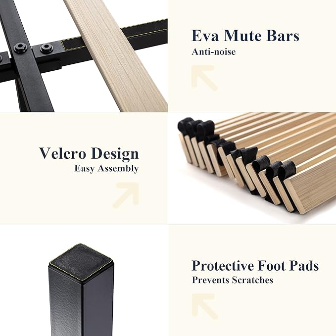 Allewie Queen Size Bed Frame with Button Tufted Wingback Headboard, Upholstered Platform Bed with Wooden Slats Support - No Box Spring Needed, Noise-Free, Easy Assembly, Dark Grey