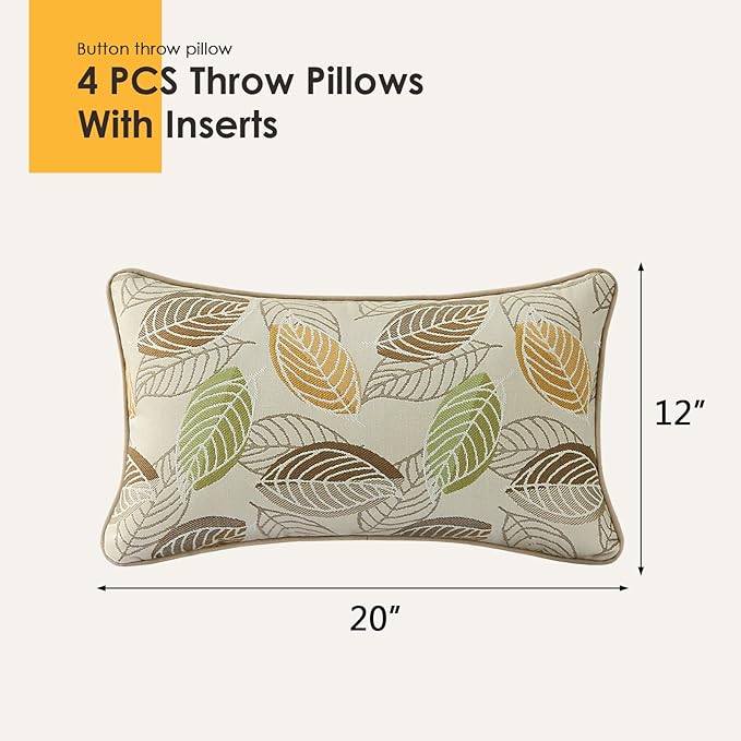 Outdoor Sunbrella Decorative Pillows Pack of 4, 20" x 12" Outdoor Pillow Set for Couch Bed Throw Patio Sofa, Momento Spring