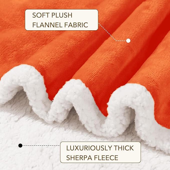 BEAUTEX Orange Sherpa Fleece Throw Blankets, Soft Fluffy Flannel Plush Blanket and Throw, Fuzzy Cozy Fall Halloween Blankets for Couch Bed Sofa Adults (50" x 60",)